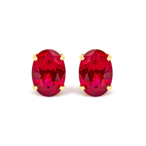 18K Yellow Gold 7x5 MM Created Oval Ruby Solitaire Stud Earrings