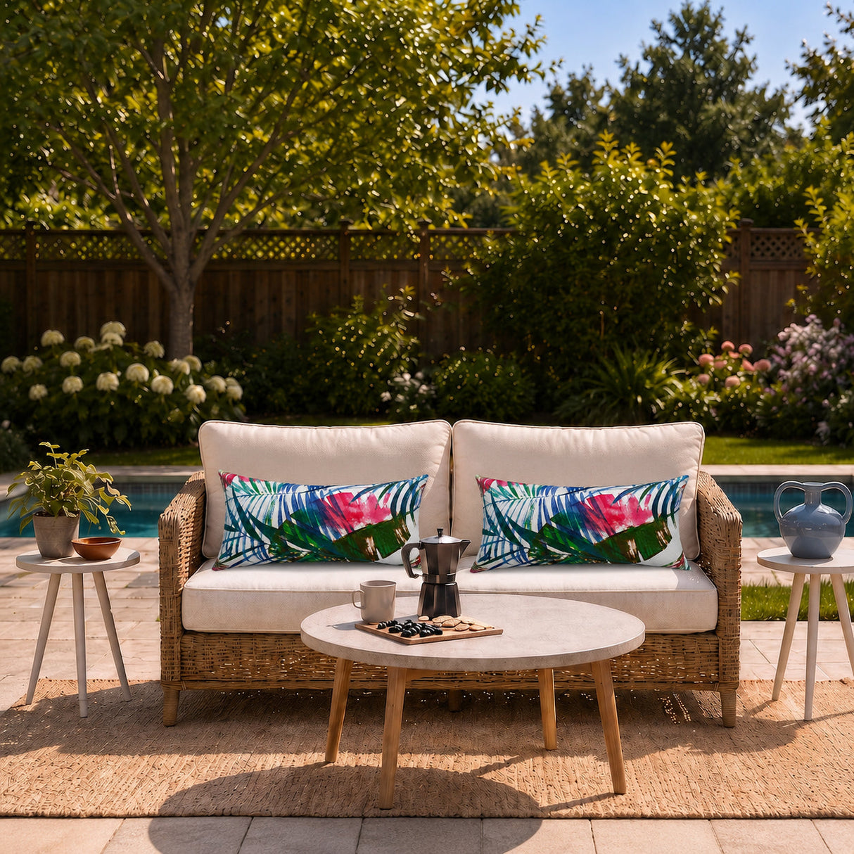 2 Pack Outdoor Lumbar Pillow Covers - Tropical Floral