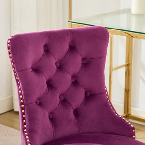 Office Chair Modern Velvet Upholstered Tufted Button (Purple)