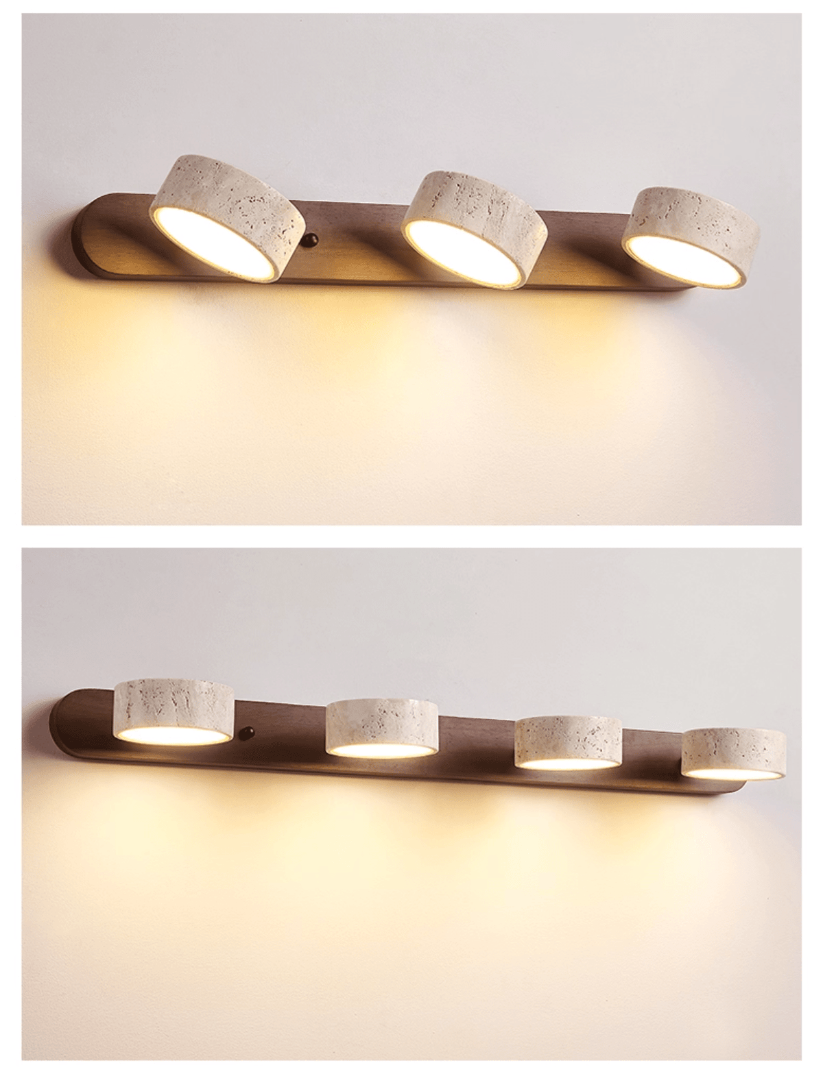 Travertine Stone Wall Sconce with Dimmable LED | Natural Wood Accent for Warm Ambient Glow