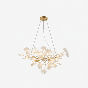 Porcelain Ginkgo Leaf Linear Chandelier with Flexible Branches | Dining Table Light