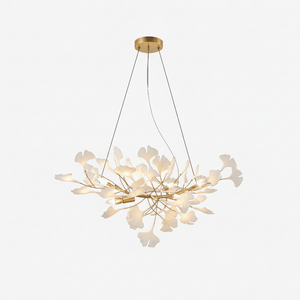 Porcelain Ginkgo Leaf Linear Chandelier with Flexible Branches | Dining Table Light