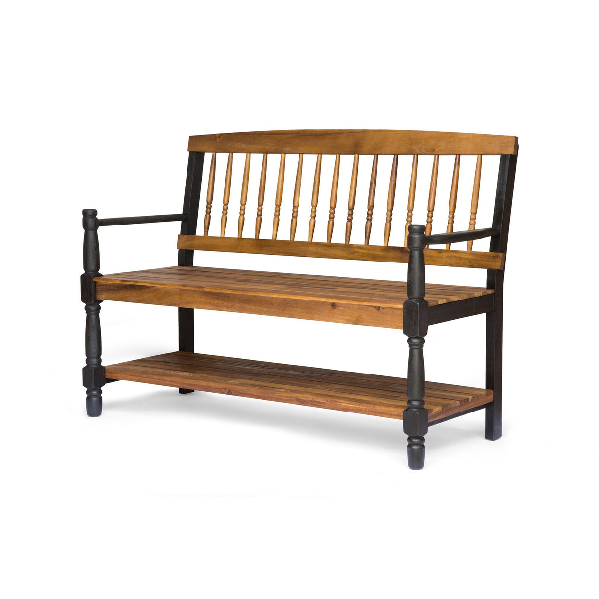 Slatted Bench With Built-In Shelf