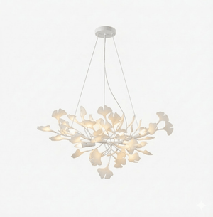 Porcelain Ginkgo Leaf Linear Chandelier with Flexible Branches | Dining Table Light