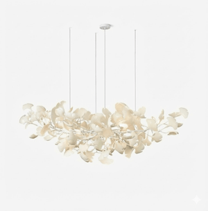 Porcelain Ginkgo Leaf Linear Chandelier with Flexible Branches | Dining Table Light