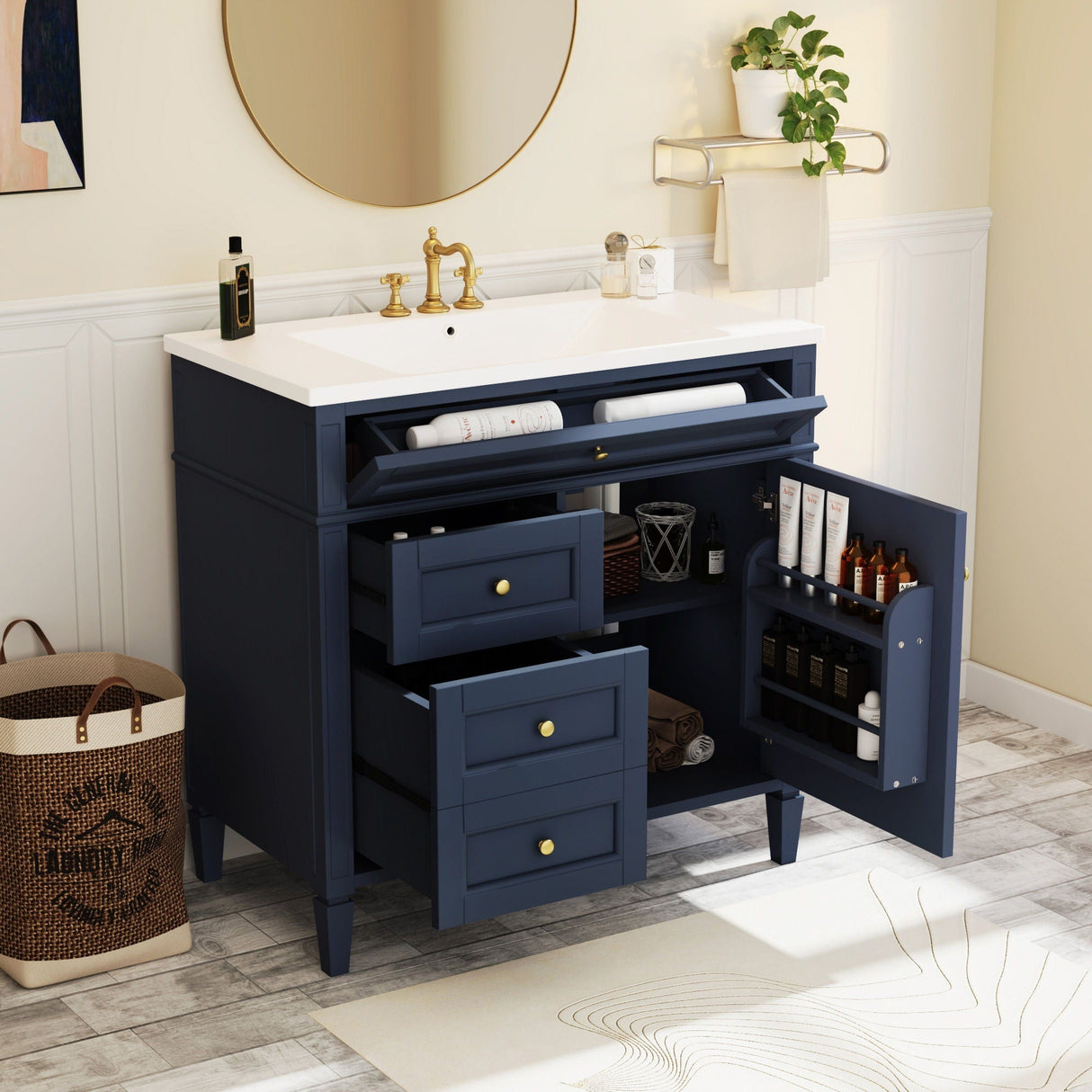 Bathroom Vanity With Top Sink, 2 Drawers and Tip Out Drawer