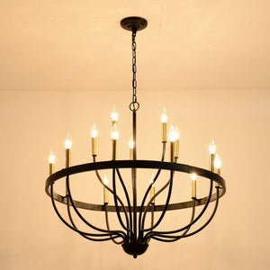15-Light Industrial Iron Candle Chandelier Modern Farmhouse Pendant Light