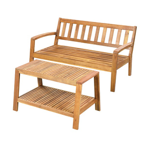 2-Piece Outdoor Teak Acacia Wood Conversation Set