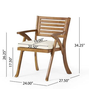 Outdoor 6 Pieces Acacia Wood Dining Set with Cushion and Handwoven Rattan Legs