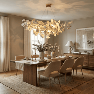 Porcelain Ginkgo Leaf Linear Chandelier with Flexible Branches | Dining Table Light