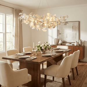 Porcelain Ginkgo Leaf Linear Chandelier with Flexible Branches | Dining Table Light