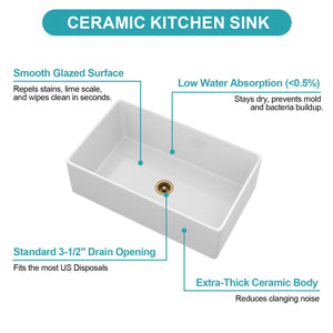 Single Bowl Apron Front Kitchen Sink - White