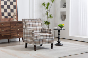 Upholstered Accent Chair with Brown Linen Fabric and Nailhead Trim