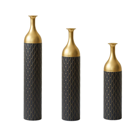 Elegant-Floor-Vase-Set-Metal-Decorative-Vases-3-Piece-Set-For-Floral-Display,-Wedding-&-Gift-Decor-Gold-/-Black-Floor-Vases