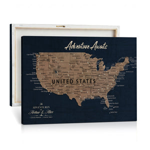 Blue Custom USA Push Pin Travel Map Canvas for Trip Tracker