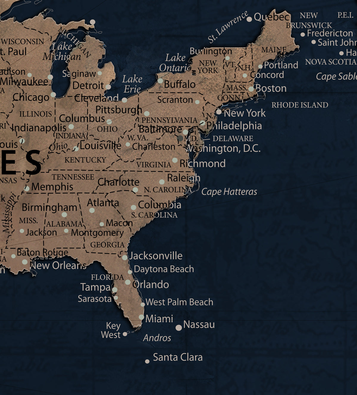 Blue Custom USA Push Pin Travel Map Canvas for Trip Tracker