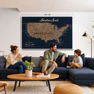 Blue Custom USA Push Pin Travel Map Canvas for Trip Tracker