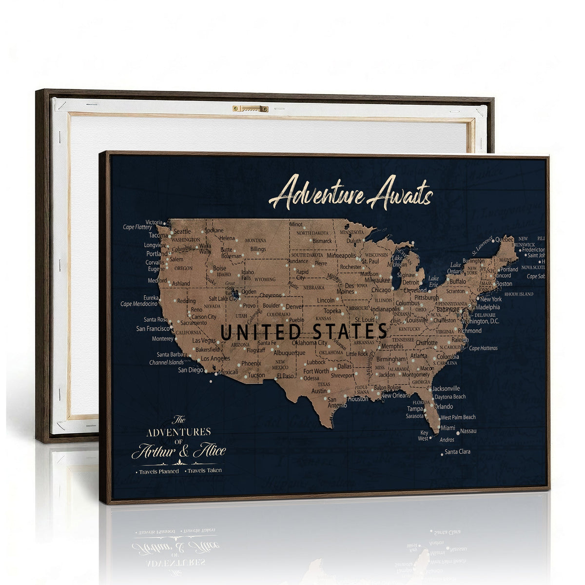 Blue Custom USA Push Pin Travel Map Canvas for Trip Tracker