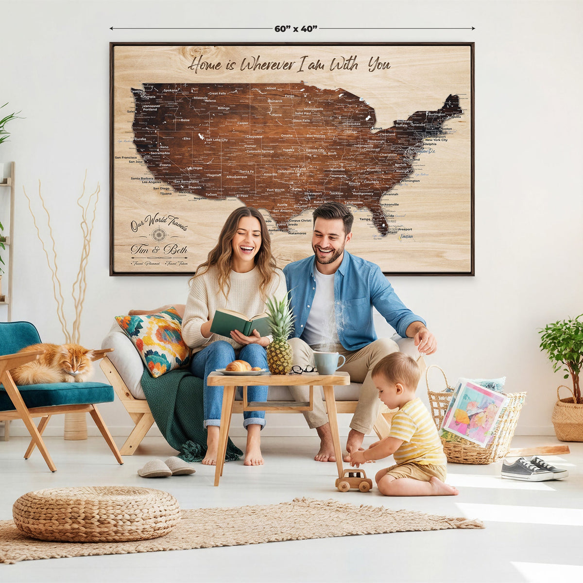 Personalized USA Push Pin Travel Map Canvas for Adventure Wall Decor