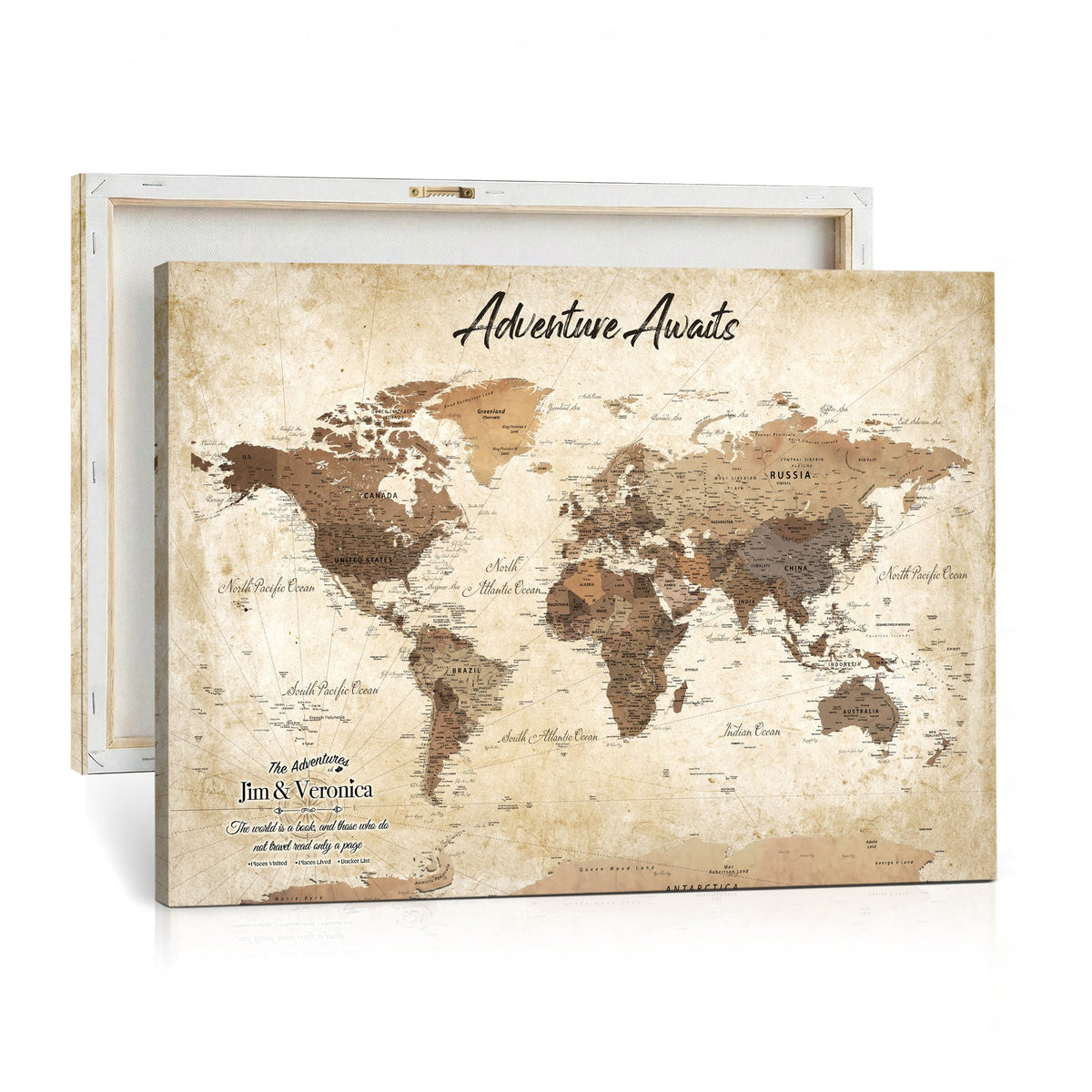 Custom Push Pin World Map Canvas | Personalized Travel Tracker | Wedding Anniversary Gift for Couples | Adventure Map Wall Art with Pins
