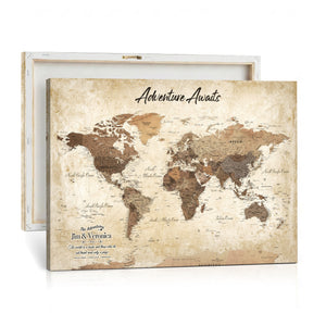 Custom Push Pin World Map Canvas | Personalized Travel Tracker | Wedding Anniversary Gift for Couples | Adventure Map Wall Art with Pins