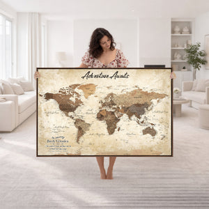 Custom Push Pin World Map Canvas | Personalized Travel Tracker | Wedding Anniversary Gift for Couples | Adventure Map Wall Art with Pins