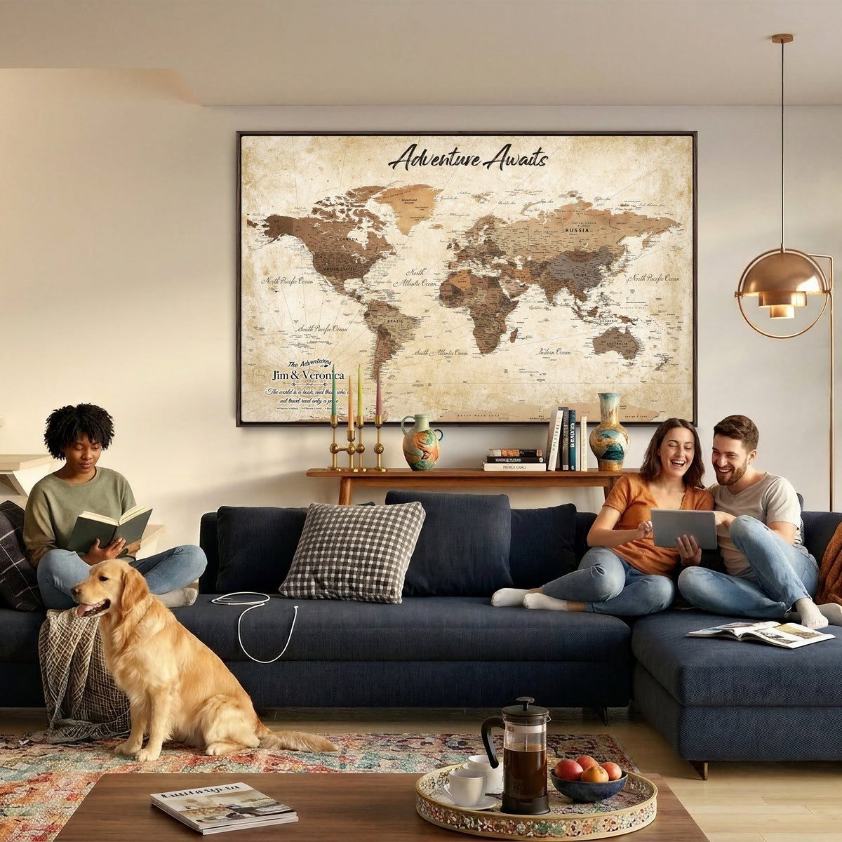 Custom Push Pin World Map Canvas | Personalized Travel Tracker | Wedding Anniversary Gift for Couples | Adventure Map Wall Art with Pins