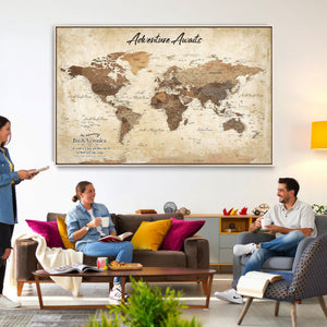 Custom Push Pin World Map Canvas | Personalized Travel Tracker | Wedding Anniversary Gift for Couples | Adventure Map Wall Art with Pins