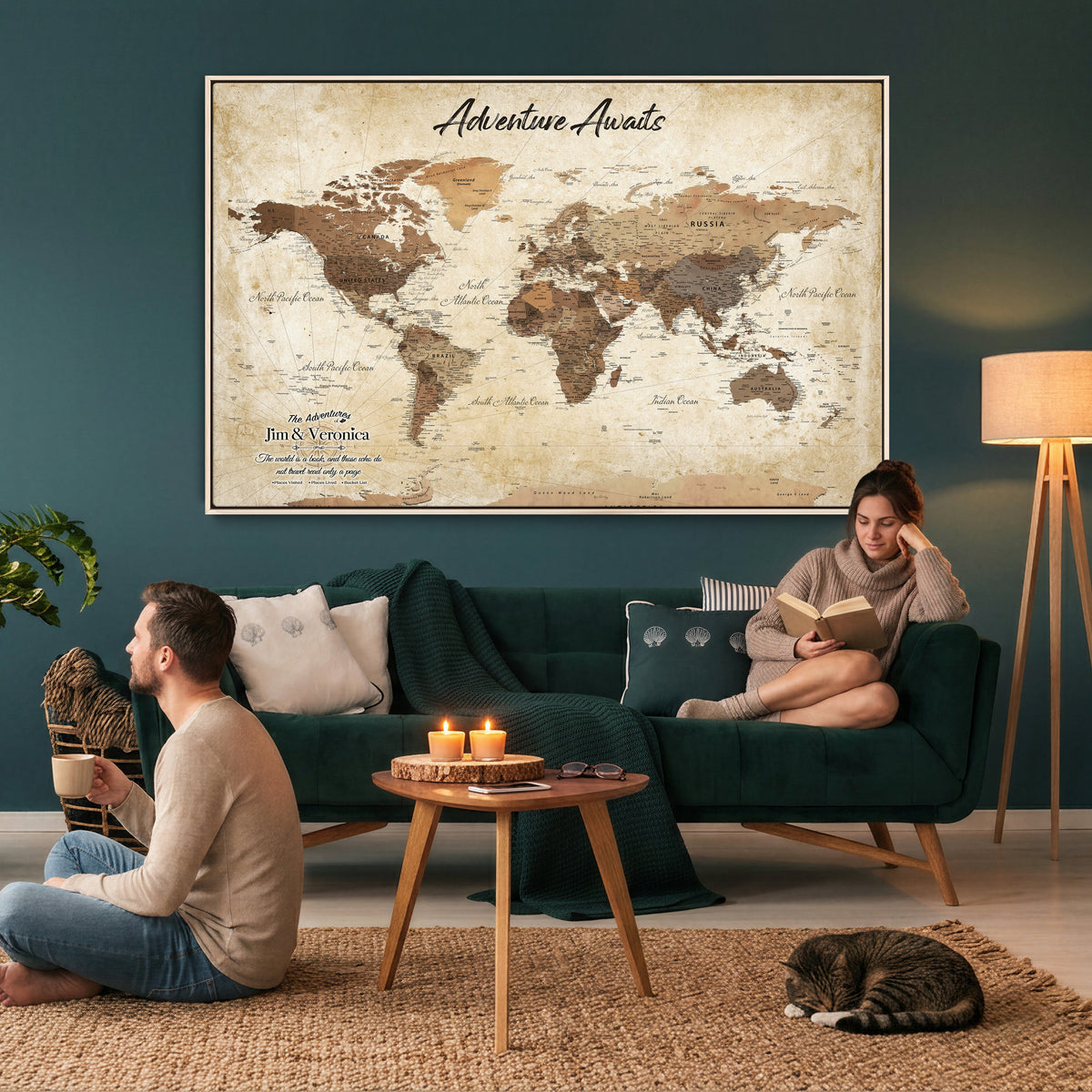 Custom Push Pin World Map Canvas | Personalized Travel Tracker | Wedding Anniversary Gift for Couples | Adventure Map Wall Art with Pins