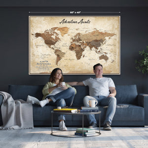 Custom Push Pin World Map Canvas | Personalized Travel Tracker | Wedding Anniversary Gift for Couples | Adventure Map Wall Art with Pins