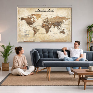 Custom Push Pin World Map Canvas | Personalized Travel Tracker | Wedding Anniversary Gift for Couples | Adventure Map Wall Art with Pins