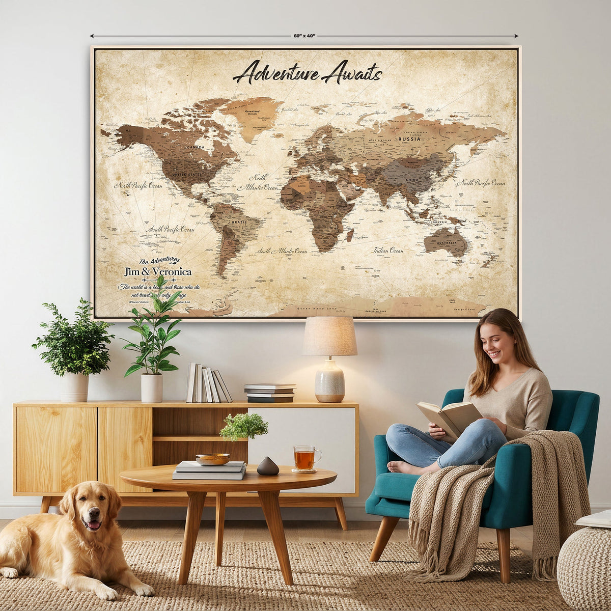 Custom Push Pin World Map Canvas | Personalized Travel Tracker | Wedding Anniversary Gift for Couples | Adventure Map Wall Art with Pins