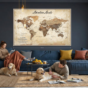 Custom Push Pin World Map Canvas | Personalized Travel Tracker | Wedding Anniversary Gift for Couples | Adventure Map Wall Art with Pins