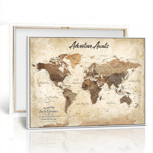 Custom Push Pin World Map Canvas | Personalized Travel Tracker | Wedding Anniversary Gift for Couples | Adventure Map Wall Art with Pins