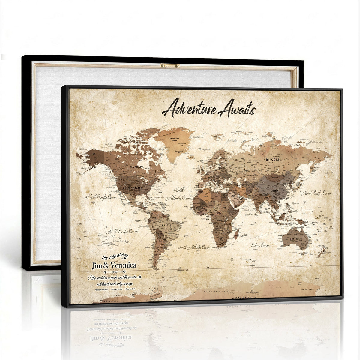 Custom Push Pin World Map Canvas | Personalized Travel Tracker | Wedding Anniversary Gift for Couples | Adventure Map Wall Art with Pins