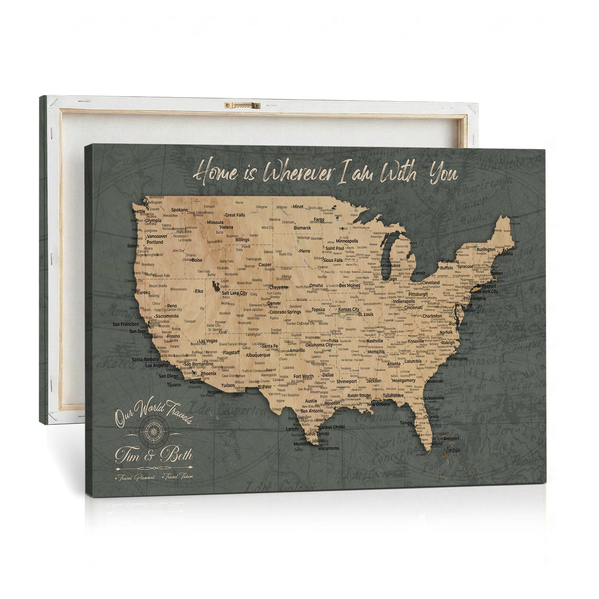 Custom Push Pin US Map Canvas | Personalized Travel Tracker | USA Cities Map Anniversary Gift for Couples | Adventure America Map Wall Art with Pins