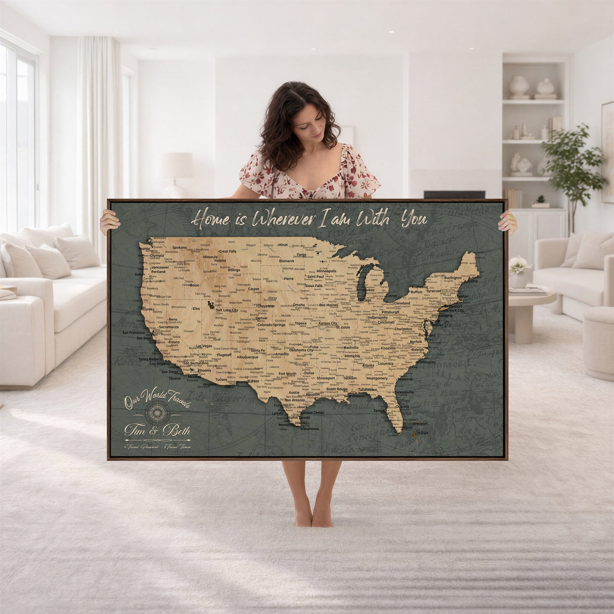 Custom Push Pin US Map Canvas | Personalized Travel Tracker | USA Cities Map Anniversary Gift for Couples | Adventure America Map Wall Art with Pins