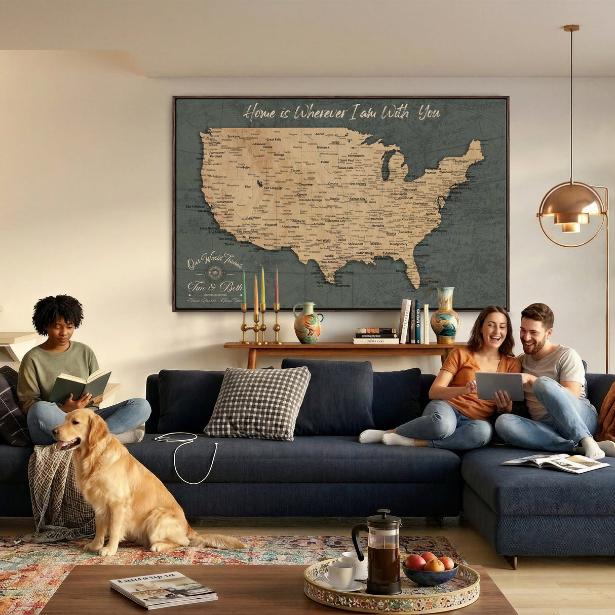Custom Push Pin US Map Canvas | Personalized Travel Tracker | USA Cities Map Anniversary Gift for Couples | Adventure America Map Wall Art with Pins