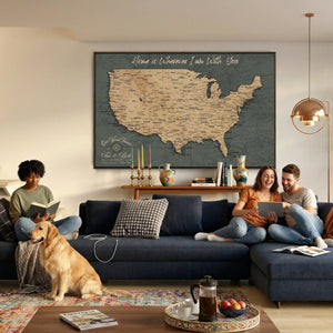 Custom Push Pin US Map Canvas | Personalized Travel Tracker | USA Cities Map Anniversary Gift for Couples | Adventure America Map Wall Art with Pins