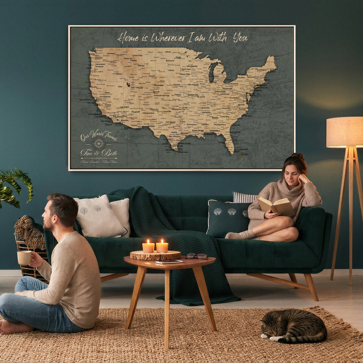 Custom Push Pin US Map Canvas | Personalized Travel Tracker | USA Cities Map Anniversary Gift for Couples | Adventure America Map Wall Art with Pins