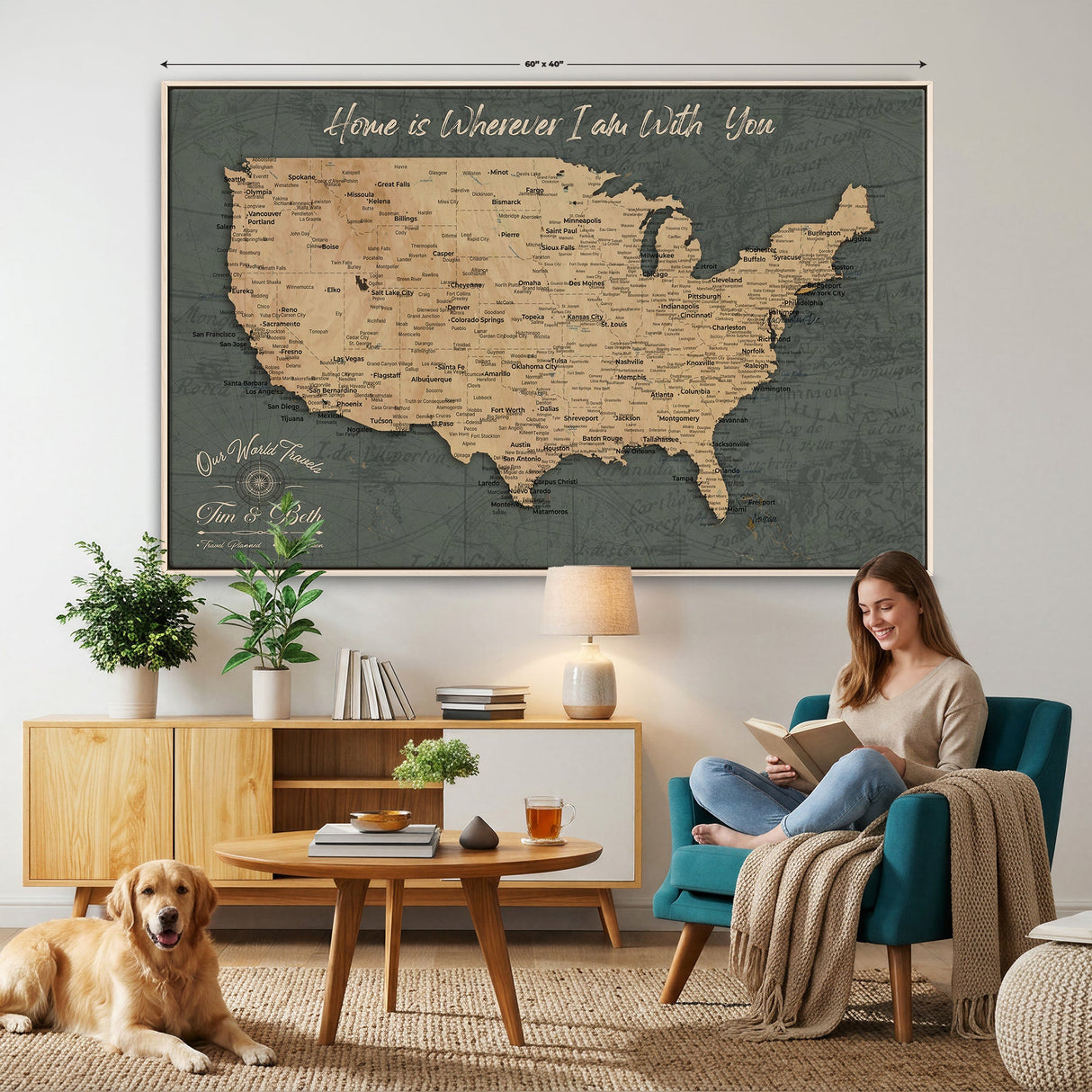 Custom Push Pin US Map Canvas | Personalized Travel Tracker | USA Cities Map Anniversary Gift for Couples | Adventure America Map Wall Art with Pins