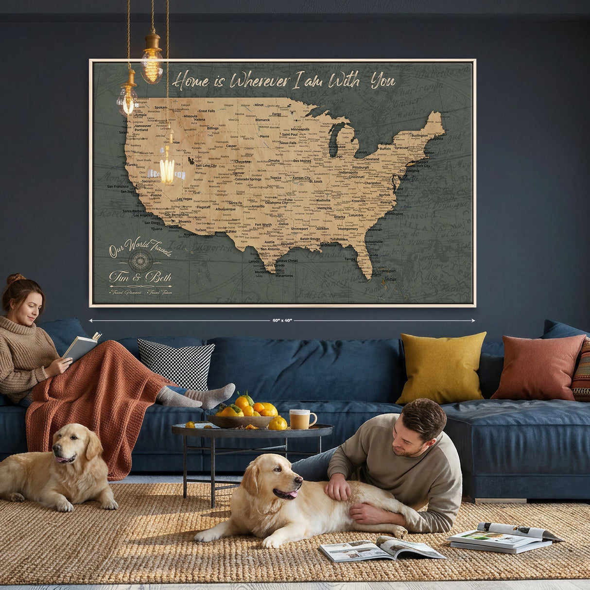 Custom Push Pin US Map Canvas | Personalized Travel Tracker | USA Cities Map Anniversary Gift for Couples | Adventure America Map Wall Art with Pins