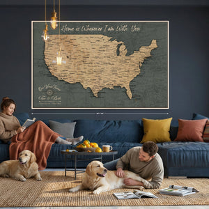 Custom Push Pin US Map Canvas | Personalized Travel Tracker | USA Cities Map Anniversary Gift for Couples | Adventure America Map Wall Art with Pins