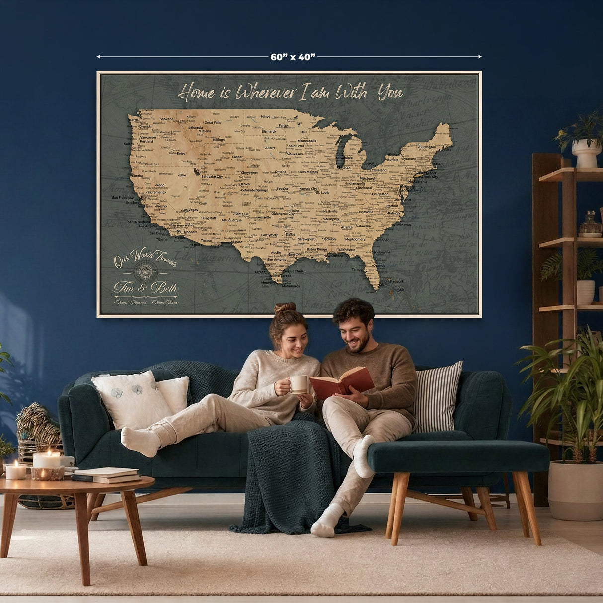 Custom Push Pin US Map Canvas | Personalized Travel Tracker | USA Cities Map Anniversary Gift for Couples | Adventure America Map Wall Art with Pins