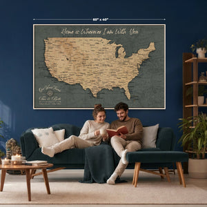 Custom Push Pin US Map Canvas | Personalized Travel Tracker | USA Cities Map Anniversary Gift for Couples | Adventure America Map Wall Art with Pins