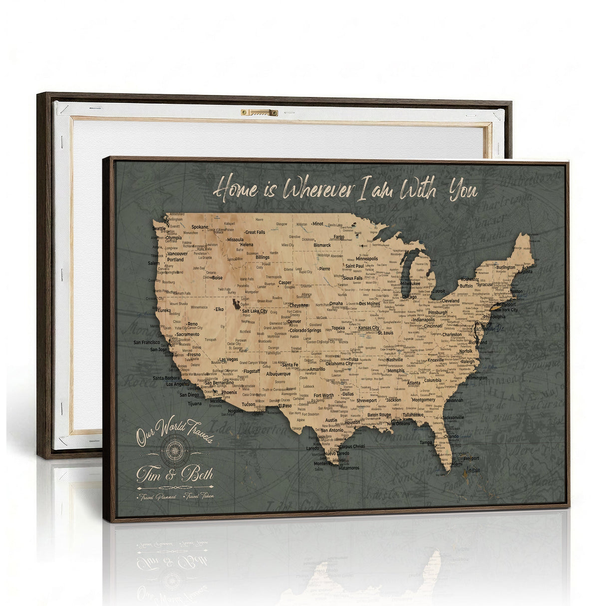 Custom Push Pin US Map Canvas | Personalized Travel Tracker | USA Cities Map Anniversary Gift for Couples | Adventure America Map Wall Art with Pins