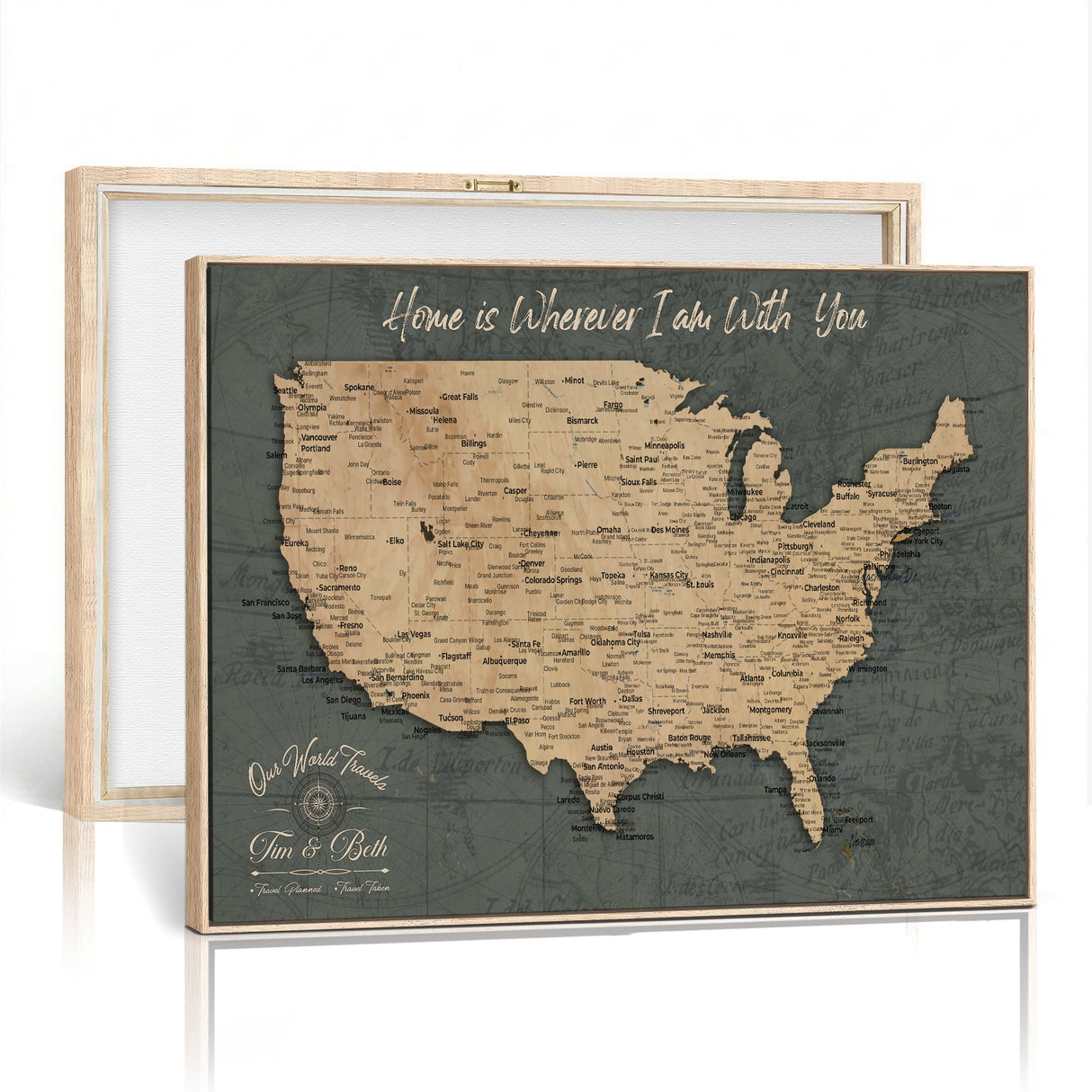 Custom Push Pin US Map Canvas | Personalized Travel Tracker | USA Cities Map Anniversary Gift for Couples | Adventure America Map Wall Art with Pins