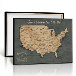 Custom Push Pin US Map Canvas | Personalized Travel Tracker | USA Cities Map Anniversary Gift for Couples | Adventure America Map Wall Art with Pins