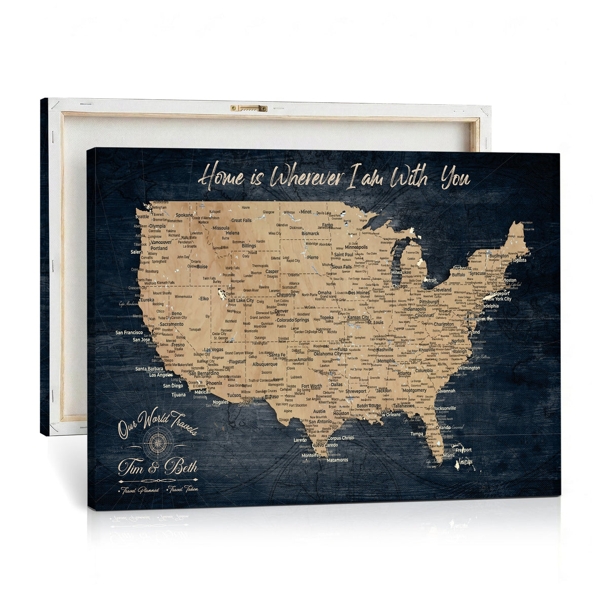 Custom Push Pin US Map Canvas | Personalized Travel Tracker | USA Cities Map Anniversary Gift for Couples | Adventure America Map Wall Art with Pins
