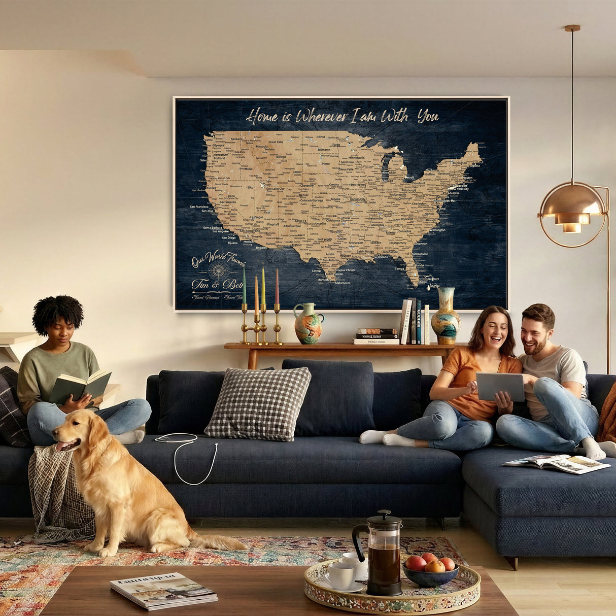 Custom Push Pin US Map Canvas | Personalized Travel Tracker | USA Cities Map Anniversary Gift for Couples | Adventure America Map Wall Art with Pins